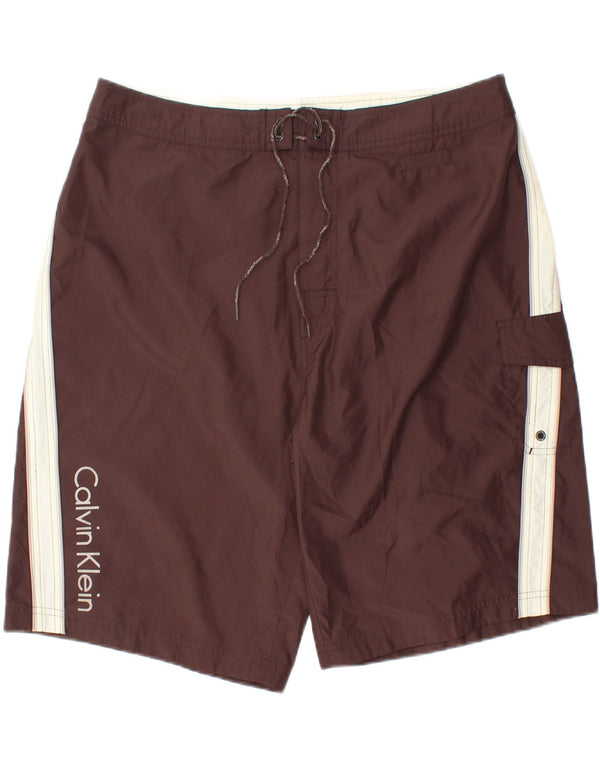 Męskie spodenki kąpielowe Calvin Klein z grafiką XL, brązowy, poliester z blokami kolorów