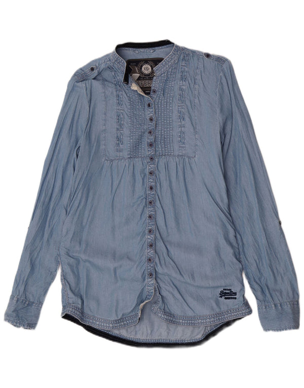 Damska koszula wojskowa z długim rękawem Superdry, mała, niebieska Tencel, UK 10
