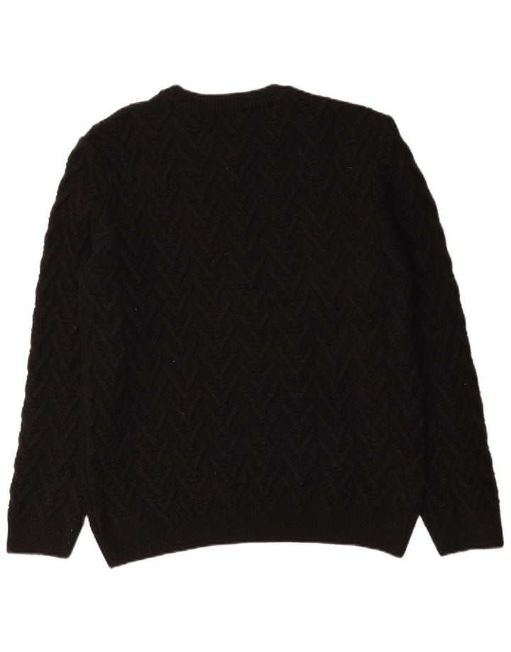 Zara Męski sweter z okrągłym dekoltem, duży, czarny akryl