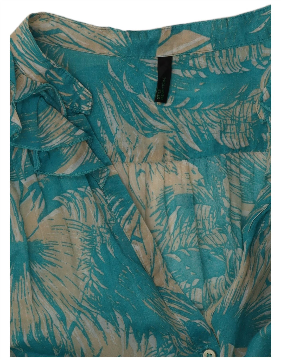 Damska bluzka koszulowa z krótkim rękawem BENETTON UK 14 Średni niebieski w kwiaty