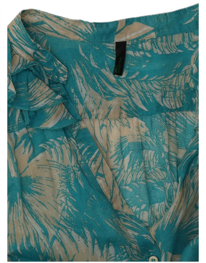 Damska bluzka koszulowa z krótkim rękawem BENETTON UK 14 Średni niebieski w kwiaty