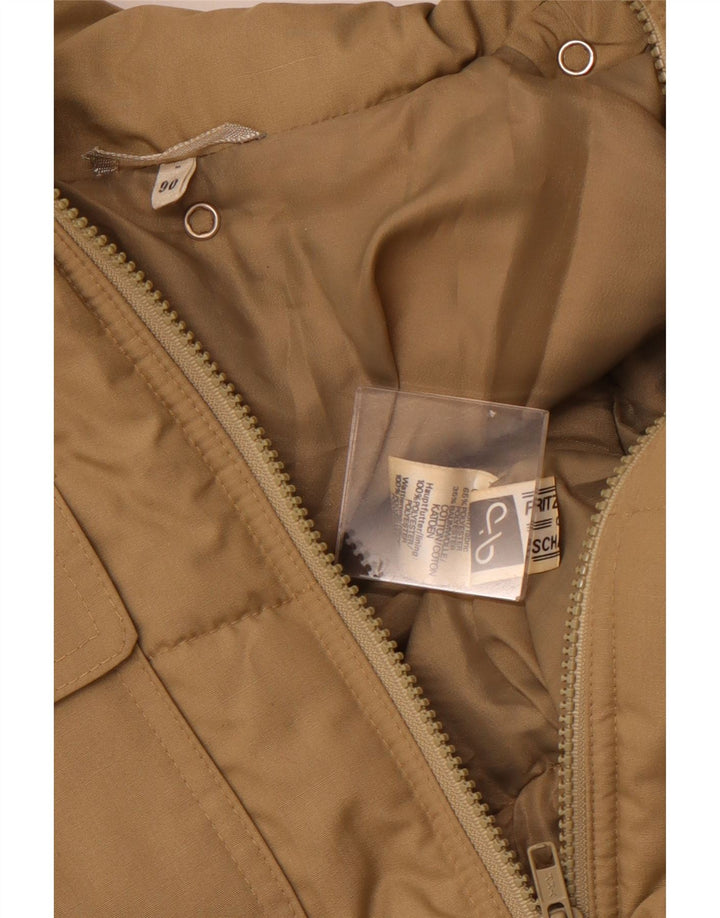 Vintage męski płaszcz ocieplany UK 36 mały beżowy poliester