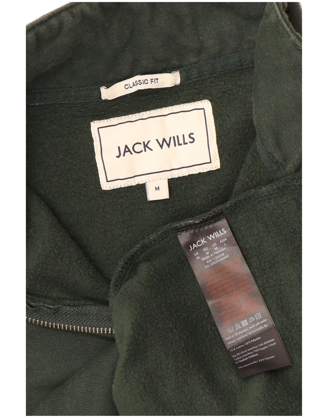 Męski sweter Jack Wills o klasycznym kroju i zapinanym na zamek, średniej wielkości bawełna khaki