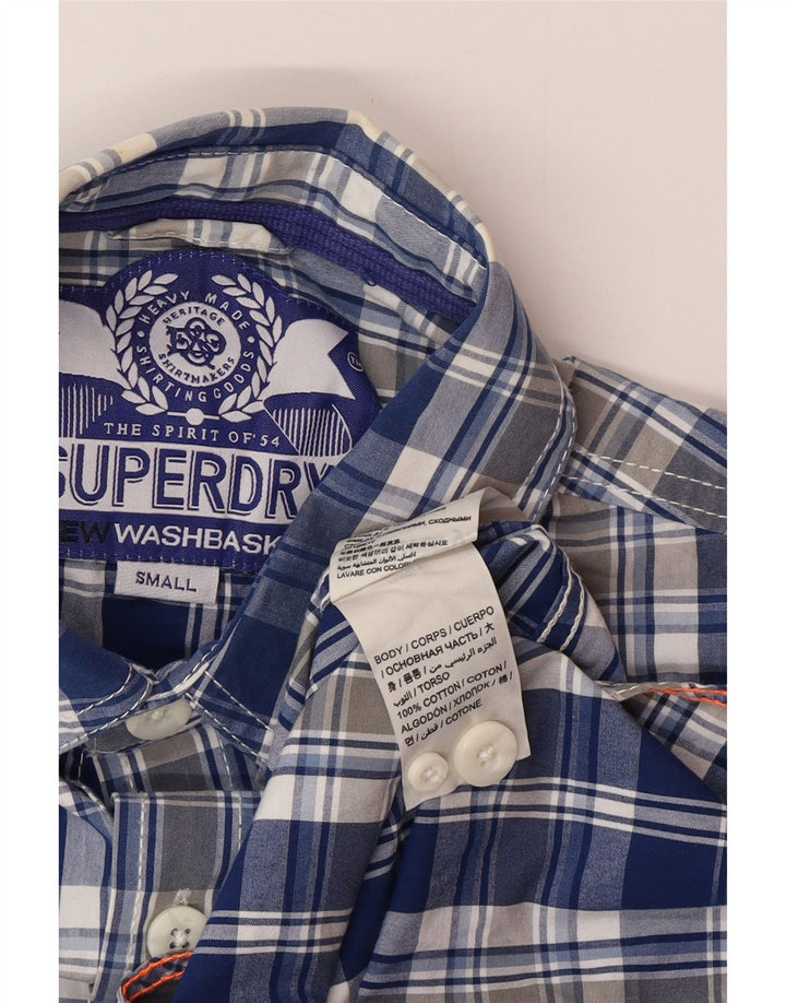 SUPERDRY Koszula męska w małą niebieską kratkę, bawełniana