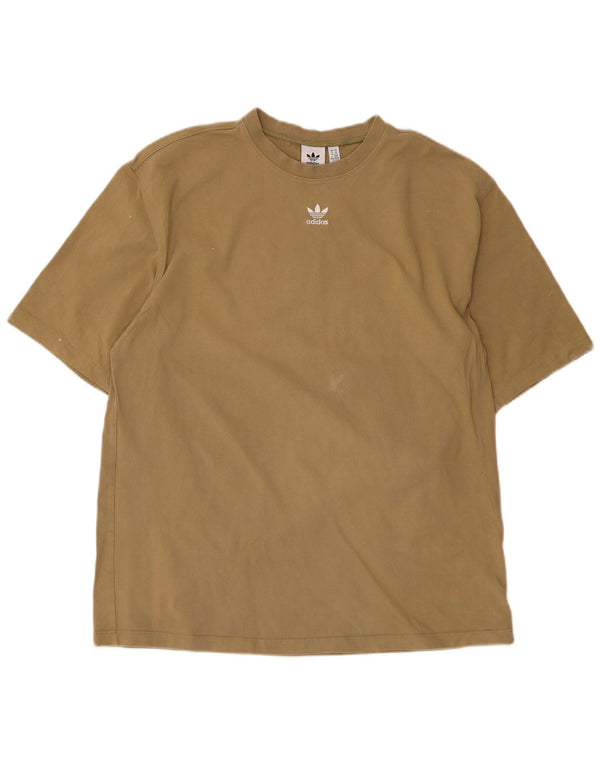 Adidas Womens T-Shirt Top UK 14 Medium Khaki Cotton