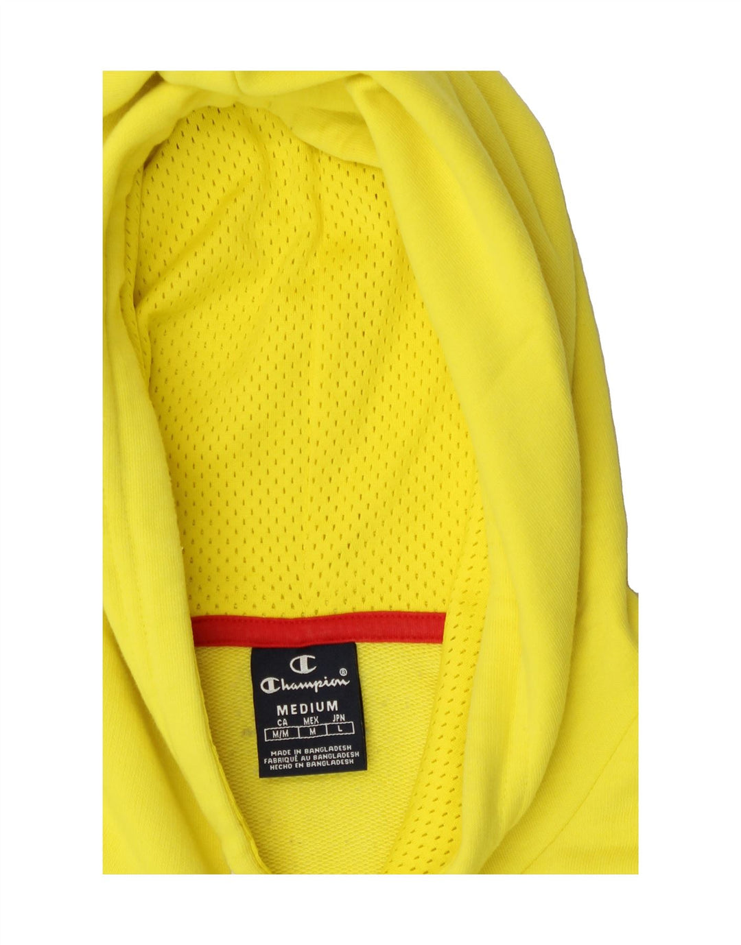 CHAMPION Mens Graphic Hoodie Jumper Medium Yellow Cotton Vintage Champion and Second-Hand Champion from Messina Hembry 