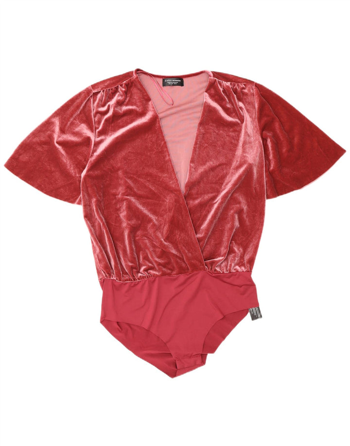 Body damskie welurowe Zara UK 16, duże, różowe, poliestrowe