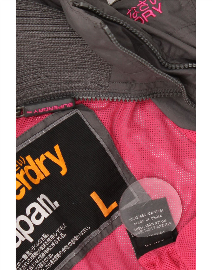 Damska kurtka przeciwdeszczowa z kapturem Superdry UK 16, duża, szary nylon