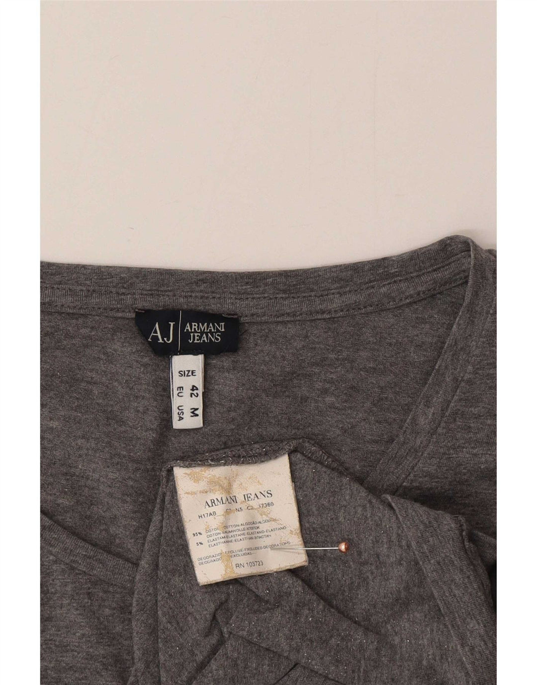 Damski top z grafiką Armani Jeans z długim rękawem, UK 12, średnioszary, bawełniany