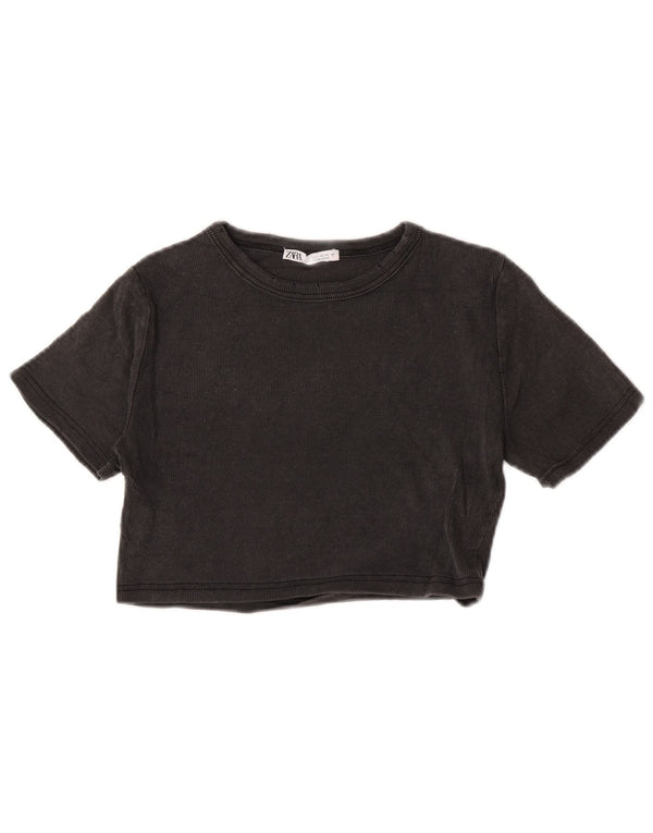 Damska koszulka Crop Top Zara UK 14, duża, szara bawełna