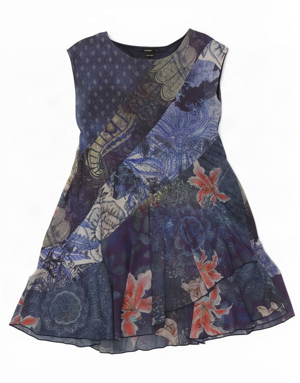 Desigual damska prześwitująca sukienka o linii A bez rękawów UK 18 XL w niebieskie kwiaty