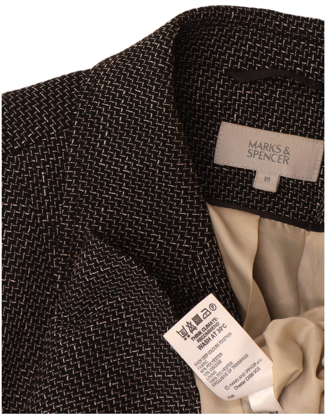 Marks & Spencer Damska marynarka zapinana na 5 guzików, UK 18 XL, czarna Chevron