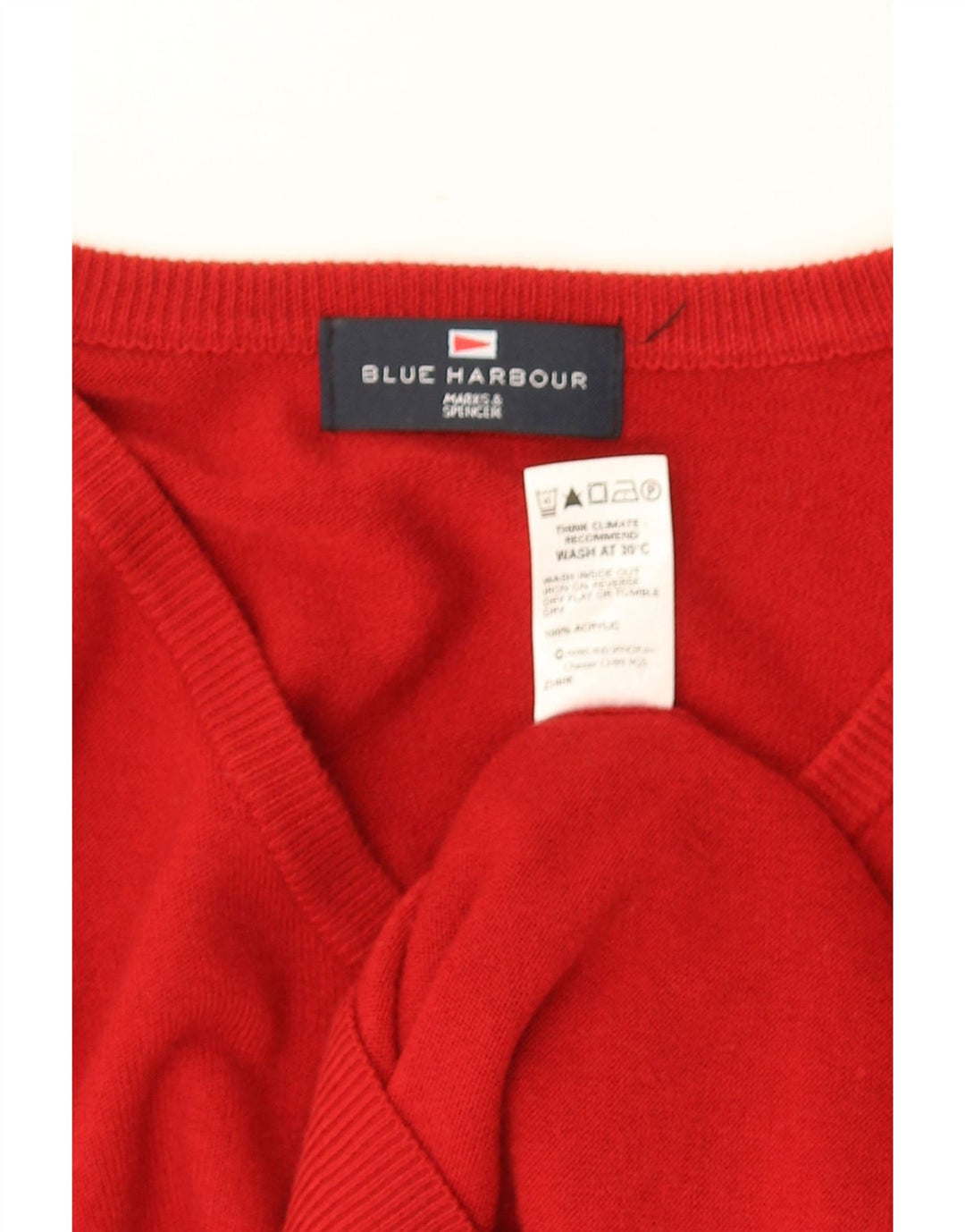 MARKS & SPENCER Męski sweter w kolorze niebieskim z dekoltem w kształcie litery V, mały, czerwony, akrylowy