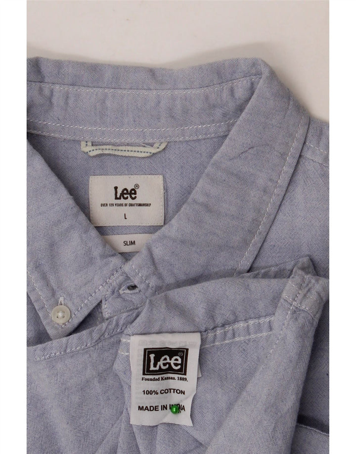 LEE Męska koszula slim fit, duża, niebieska, bawełniana