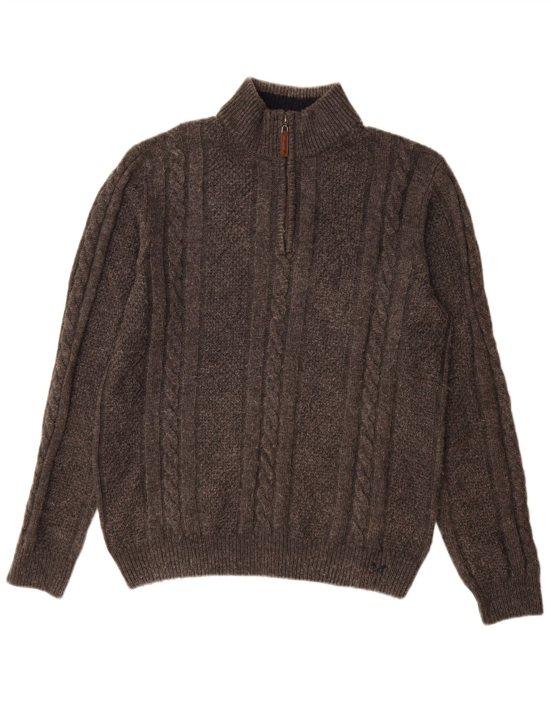 Crew Clothing Męski sweter z zamkiem błyskawicznym, duży, szary, wełniany