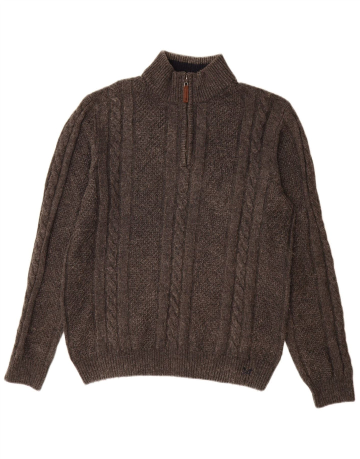 Crew Clothing Męski sweter z zamkiem błyskawicznym, duży, szary, wełniany