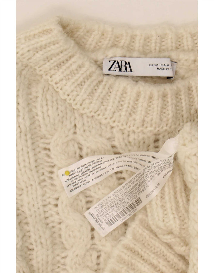 Damski sweter oversize Zara z okrągłym dekoltem UK 12, średni złamanej bieli