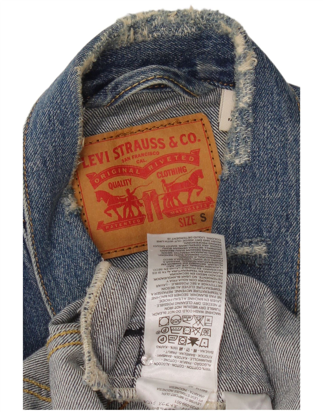 Męska kurtka dżinsowa Levi's w trudnej sytuacji UK 36, mała niebieska bawełniana