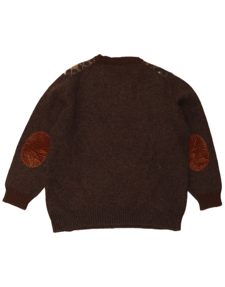 Męski sweter z wycięciem pod szyją Trussardi, duży brązowy Argyle/Diament