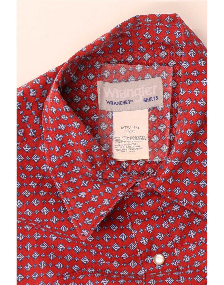 Męska koszula z krótkim rękawem Wrangler, duża, czerwona, z geometrycznej bawełny