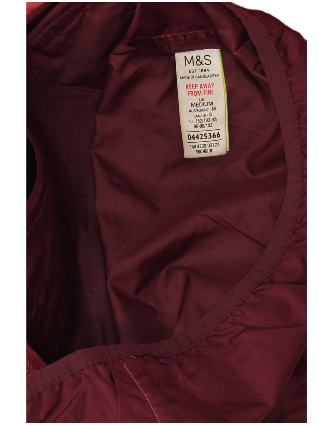 Damska kurtka przeciwdeszczowa z kapturem Marks & Spencer UK 14 w kolorze średniego różu