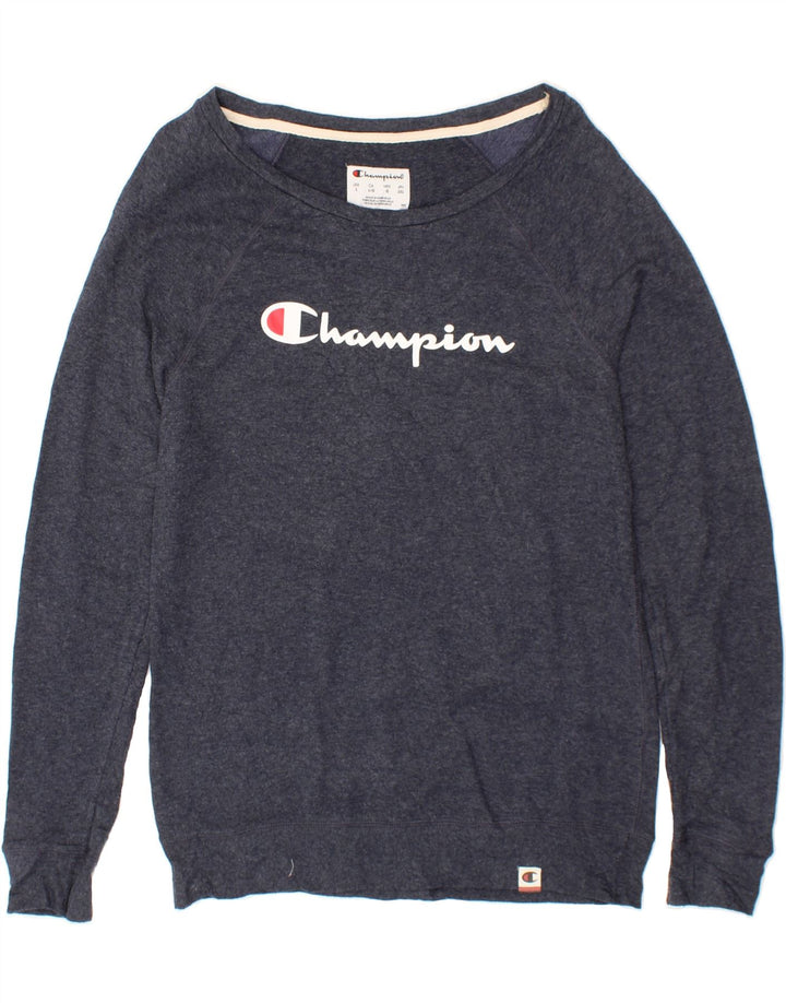 CHAMPION Mens Graphic Sweatshirt Jumper Large Navy Blue Viscose Vintage Champion and Second-Hand Champion from Messina Hembry 