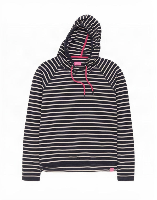 Joules Womens Hoodie Jumper UK 16 Large Navy Blue Striped Cotton