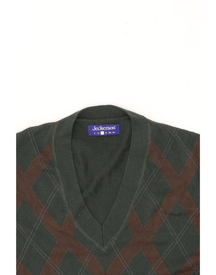 JECKERSON Mens V-Neck Jumper Sweater Large Green Argyle/Diamond Vintage Jeckerson and Second-Hand Jeckerson from Messina Hembry 