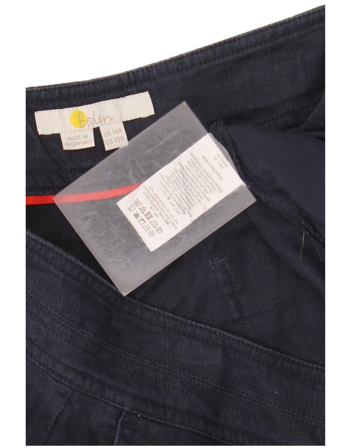 Spodnie damskie BODEN z szerokimi nogawkami, krótkie, UK 14, duże, W34 L25, granatowe, lniane