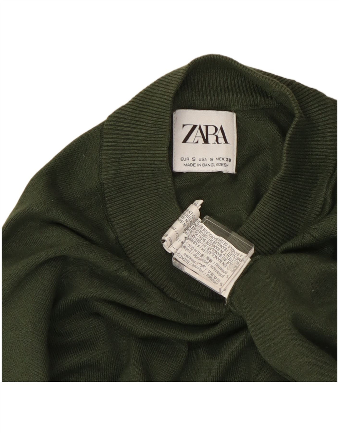 Damski sweter ZARA z okrągłym dekoltem UK 10 Small Khaki, wiskoza