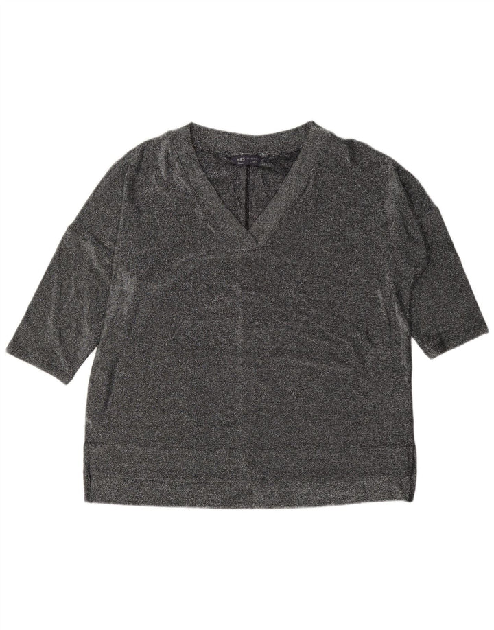 Marks & Spencer Damski top oversize z rękawem 3/4, UK 12, średni, srebrny, nakrapiany