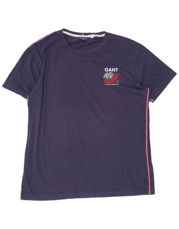 Męski T-shirt z grafiką Gant, 2XL, granatowy, bawełniany
