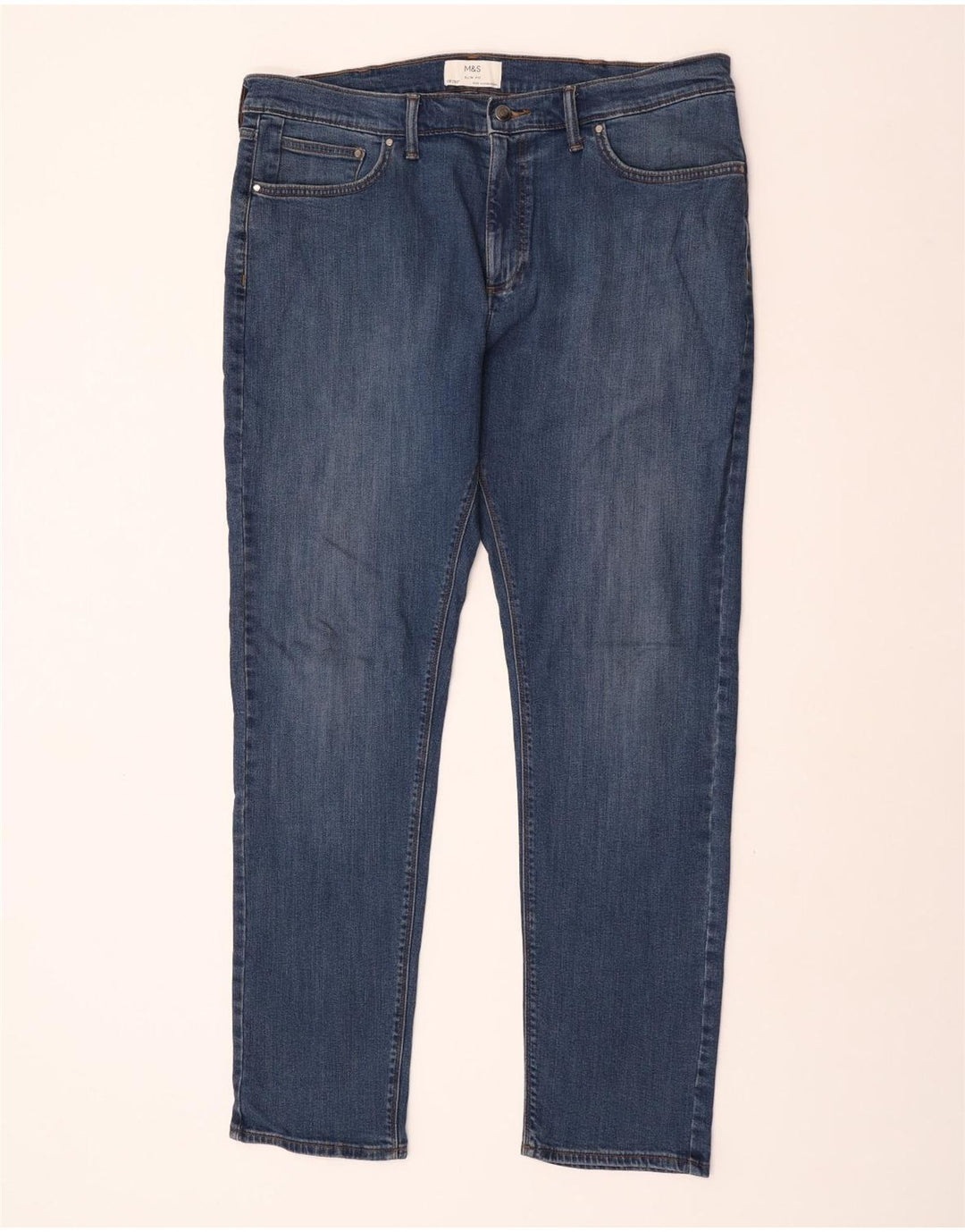 Marks & Spencer Męskie jeansy slim W38 L33 Niebieskie bawełniane