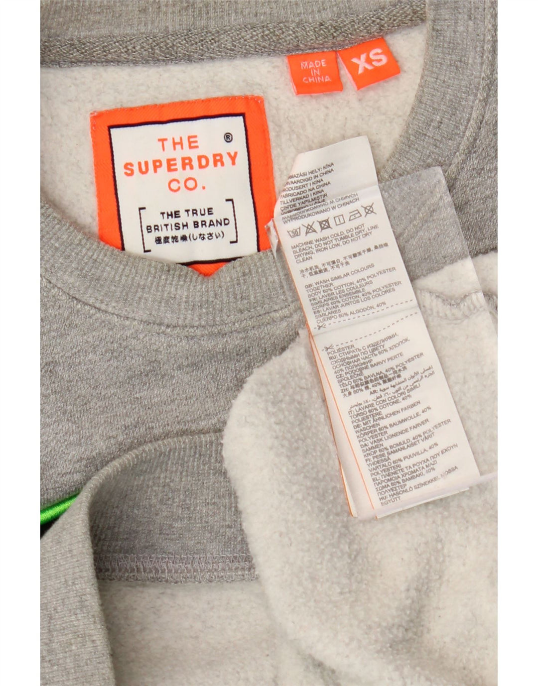 SUPERDRY Męska bluza z grafiką o luźnym kroju, sweter XS, szara, nakrapiana bawełna