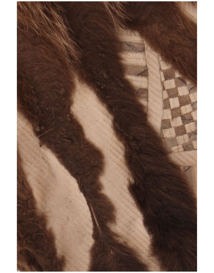 Dwustronny płaszcz damski ze sztucznego futra VINTAGE UK 18 XL w kolorze brązowym w kwiaty