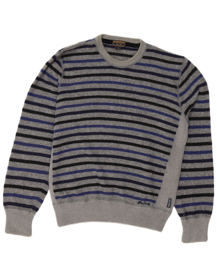 WOOLRICH Męski sweter z okrągłym dekoltem XL, szary, wełniany w paski
