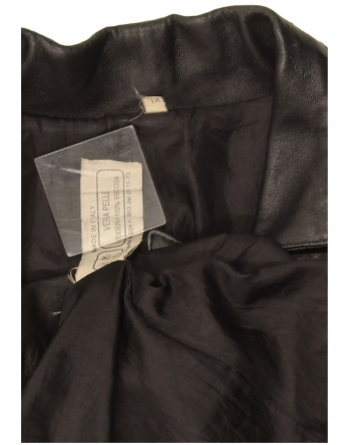 Vintage damski płaszcz skórzany UK 18 XL czarna skóra