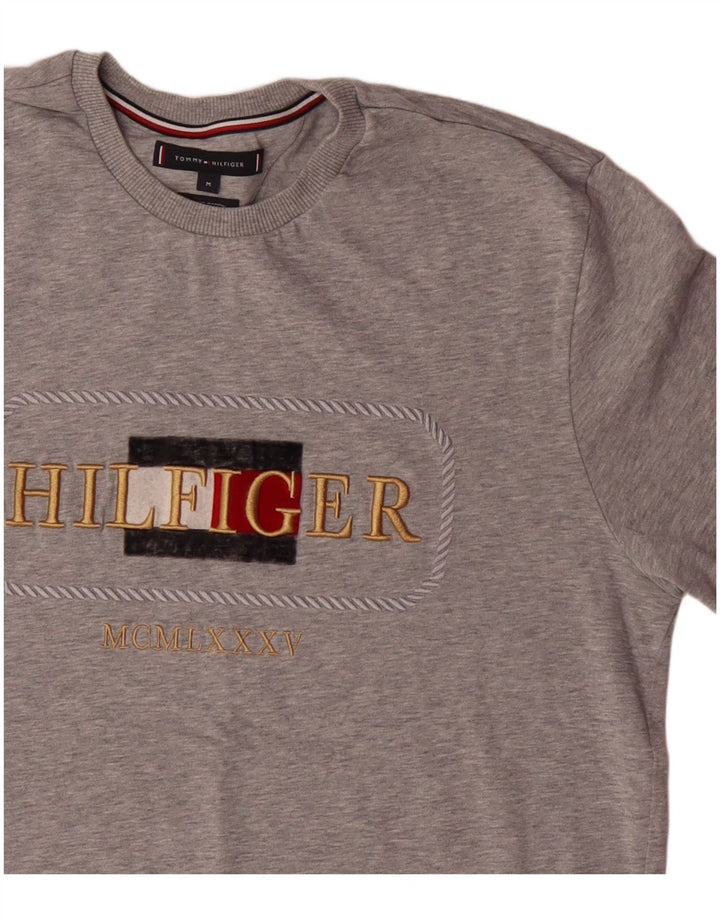 Męska koszulka z grafiką Tommy Hilfiger, średnia szara bawełna