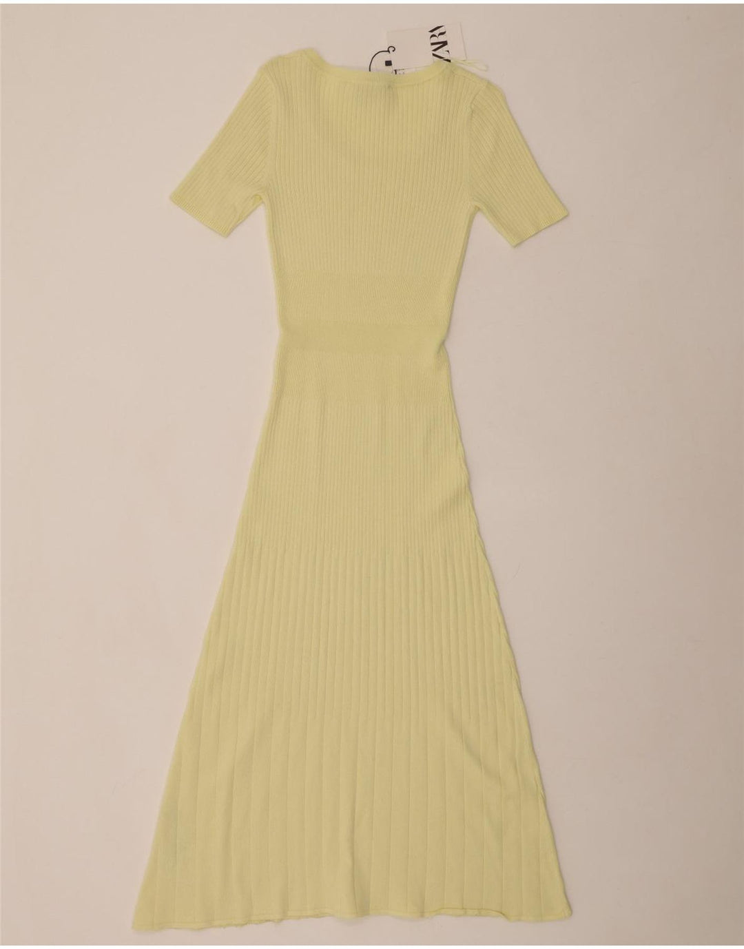Damska sukienka sweterkowa ZARA Maxi z krótkim rękawem UK 8 Small Żółta wiskoza