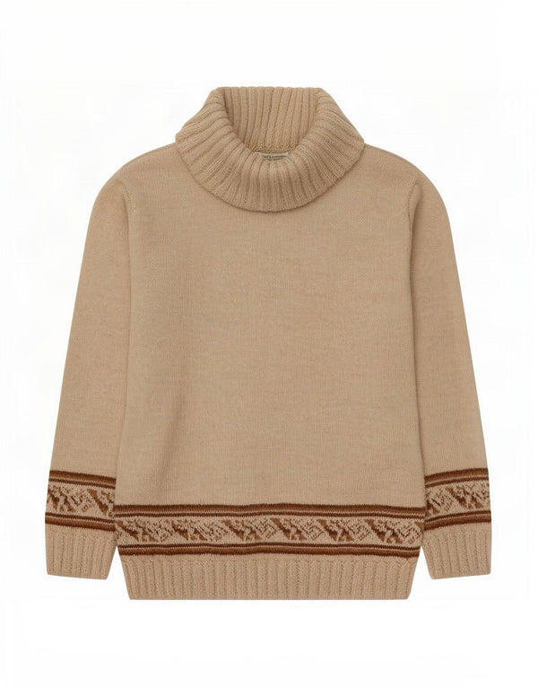 Vintage damski sweter z golfem UK 12 średni beż Fair Isle