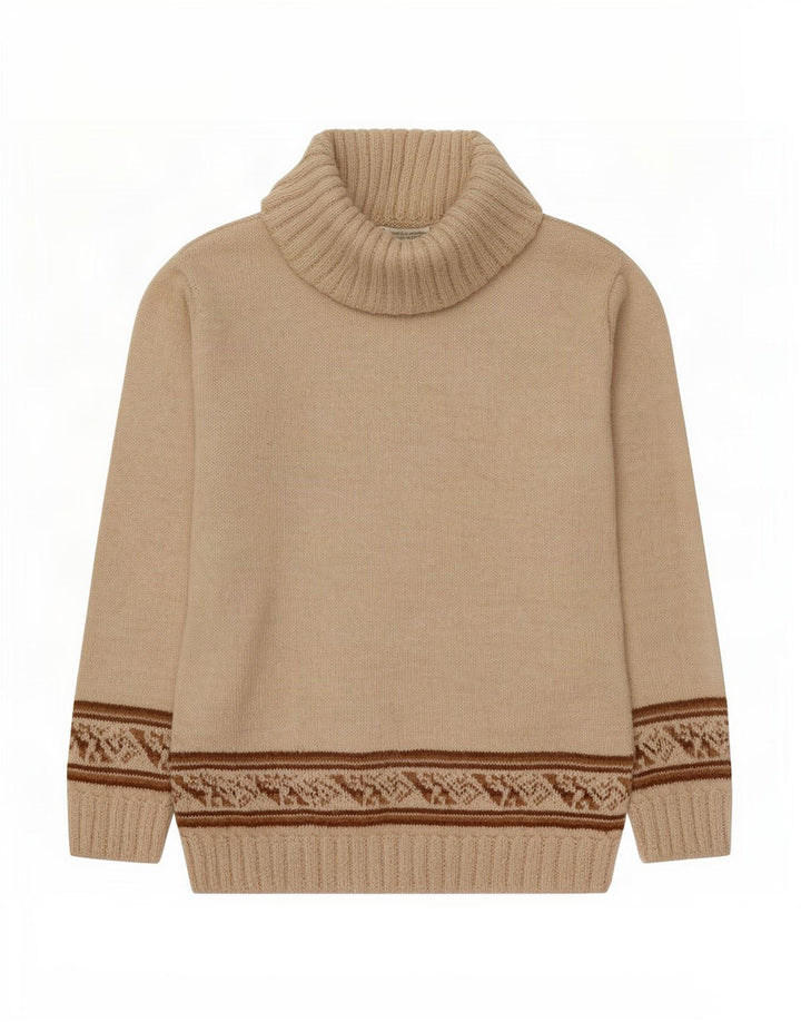 Vintage damski sweter z golfem UK 12 średni beż Fair Isle