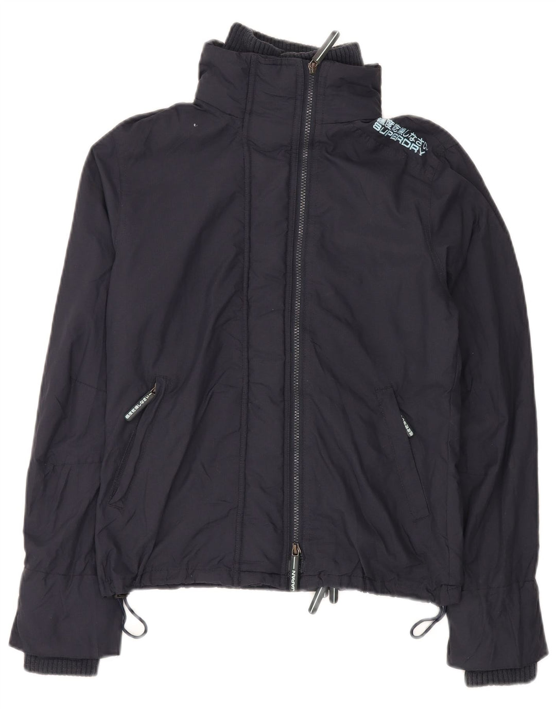 Damska kurtka przeciwdeszczowa SUPERDRY Graphic UK 16, duża, granatowa, nylonowa