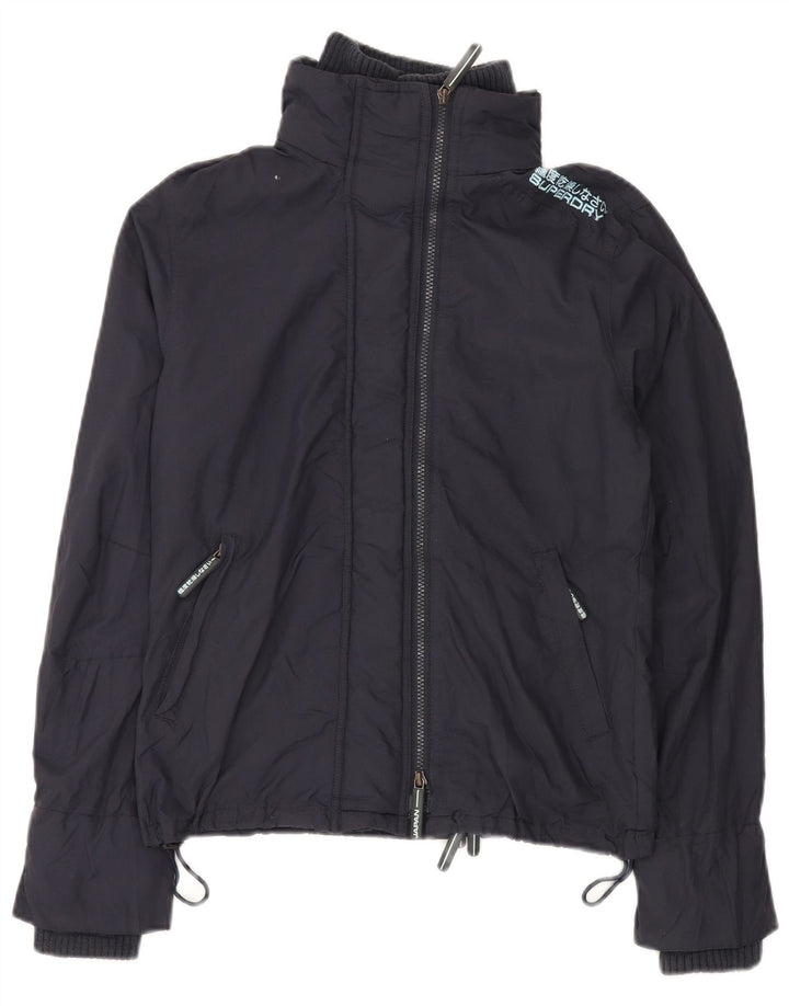 Damska kurtka przeciwdeszczowa SUPERDRY Graphic UK 16, duża, granatowa, nylonowa