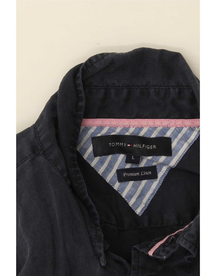Męska koszula z krótkim rękawem Tommy Hilfiger, duża, granatowa, lniana