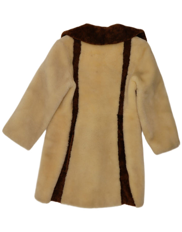 Damski płaszcz ze sztucznego futra Kara UK 10 Small Beige Colourblock