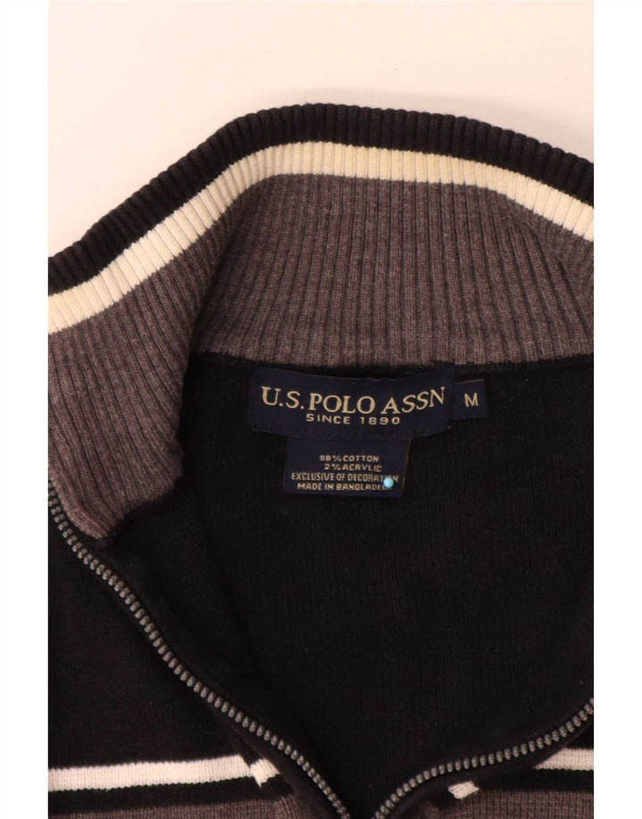 US Polo Assn. Męski sweter z zamkiem błyskawicznym i średnim czarnym kolorem