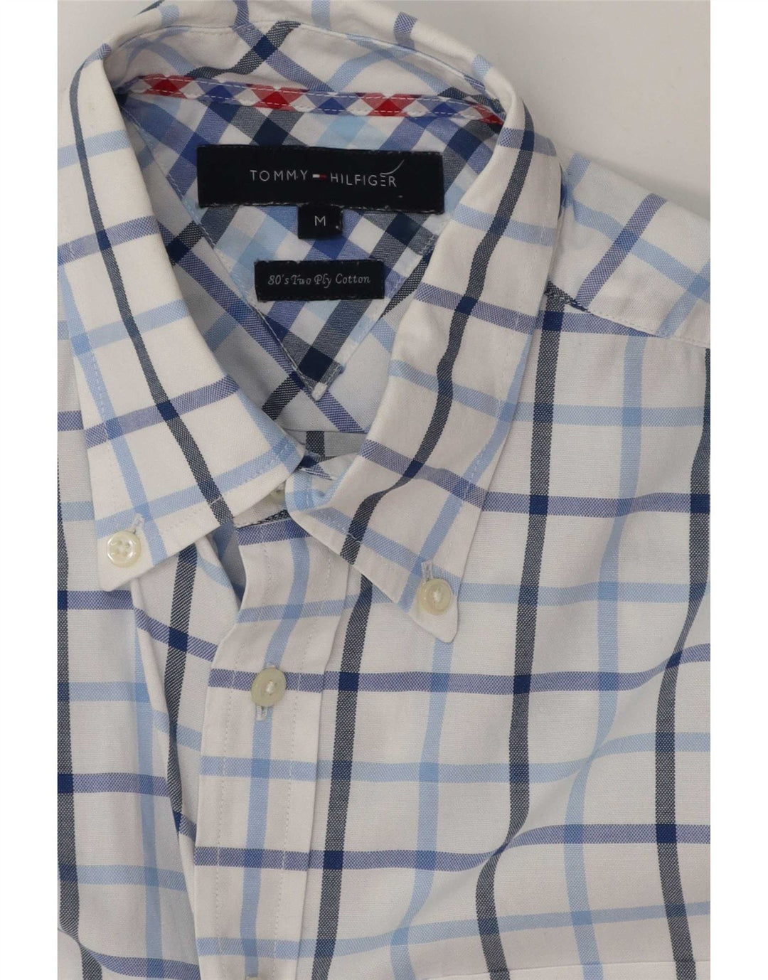 Męska koszula z krótkim rękawem Tommy Hilfiger, bawełniana w średnią białą kratkę