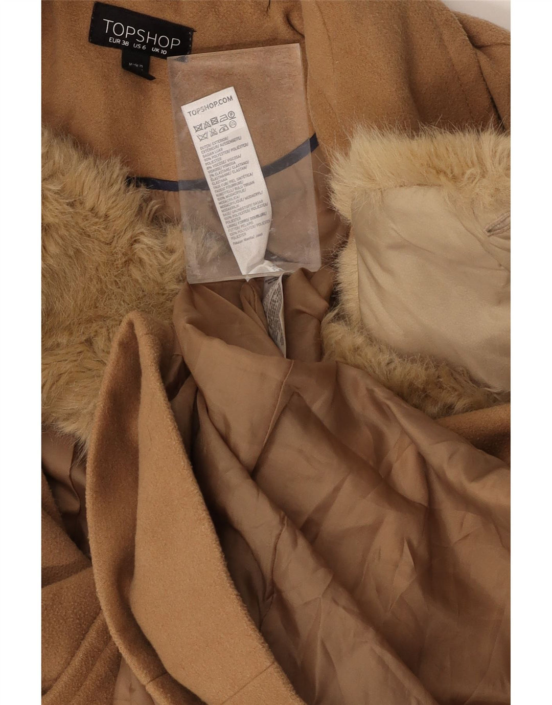 TOPSHOP Womens Double Breasted Coat UK 10 Small Beige Polyester Vintage Topshop and Second-Hand Topshop from Messina Hembry 
