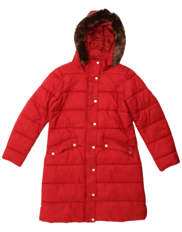 Joules Womens Hooded Padded Coat UK 14 Large Red Polyamide