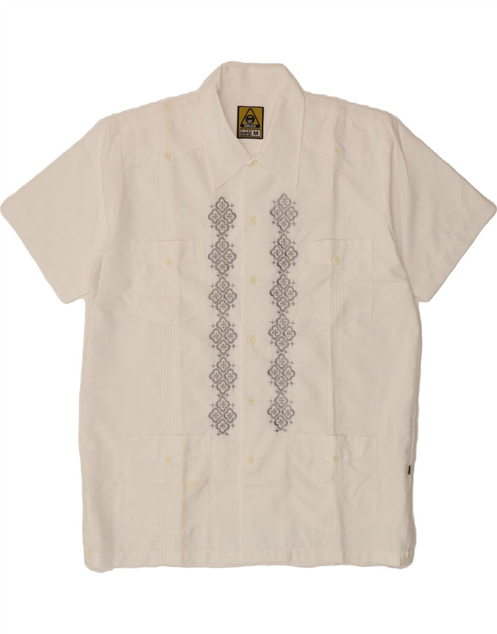 SMOG Mens Short Sleeve Shirt Medium White Floral Polyester Vintage Smog and Second-Hand Smog from Messina Hembry 